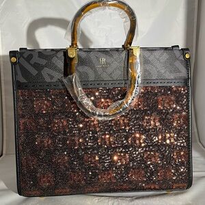 Glam Sequin Logo Tote – Black & Bronze Sparkle